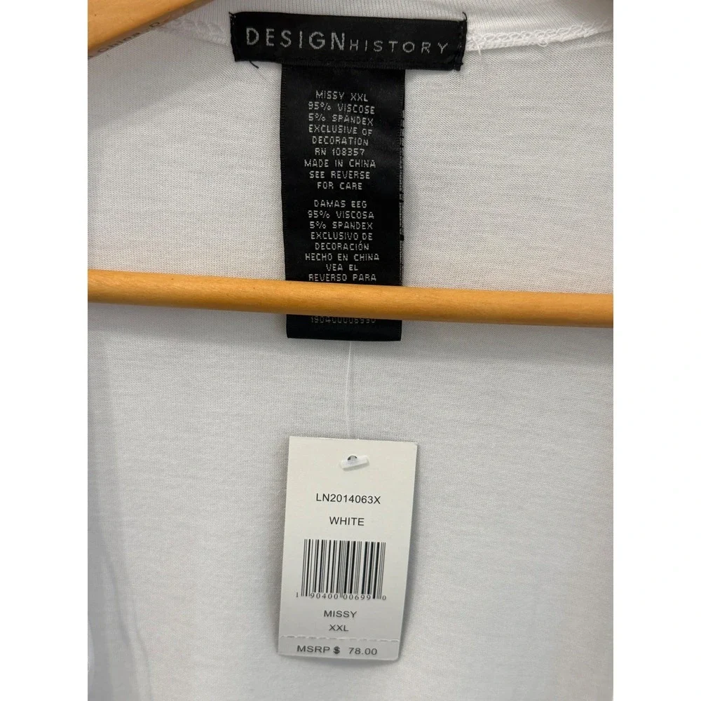 NWT Design History White Draped Cardigan Open Front Mesh Trim Women Missy XXL